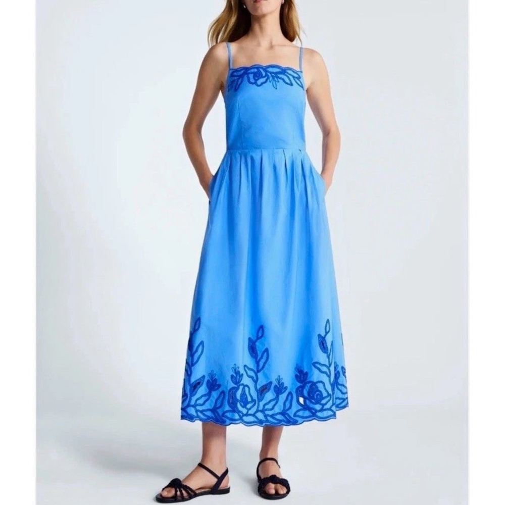 Free Assembly Women's Cotton Blue Embroidered Midi Dress XS (0-2)